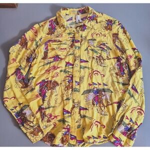 Roper Girls Western Snap-Button Shirt Yellow with Rodeo Print XL 14